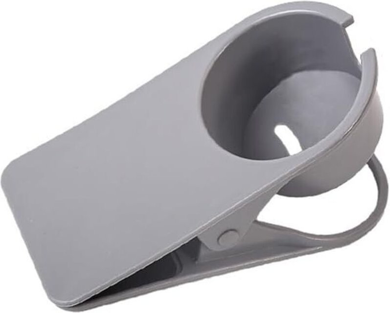 Tischbecherhalter zum Anclipsen – kompatibel mit Bechern/Flaschen, auslaufsichere Haken (grau, 1 Stück)