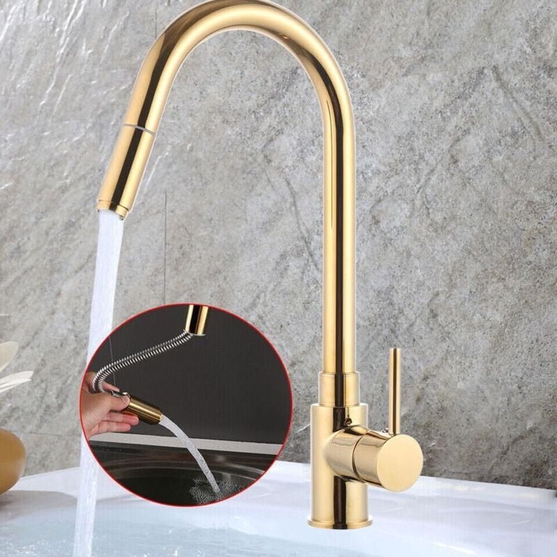 Wasserhahn Küche, Spültischarmatur Ausziehbarer Küchenarmatur Einhebel 360°Schwenkbar Spültischarmatur Messing Mischbatt...