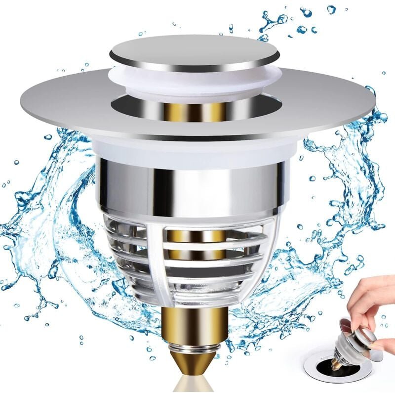 Thumbnail - Universeller Waschbeckenstöpsel, Pop-up-Waschbeckenstopfen mit 2 Dichtungen für Badewanne, Küche, Waschbecken (Abflusslo...