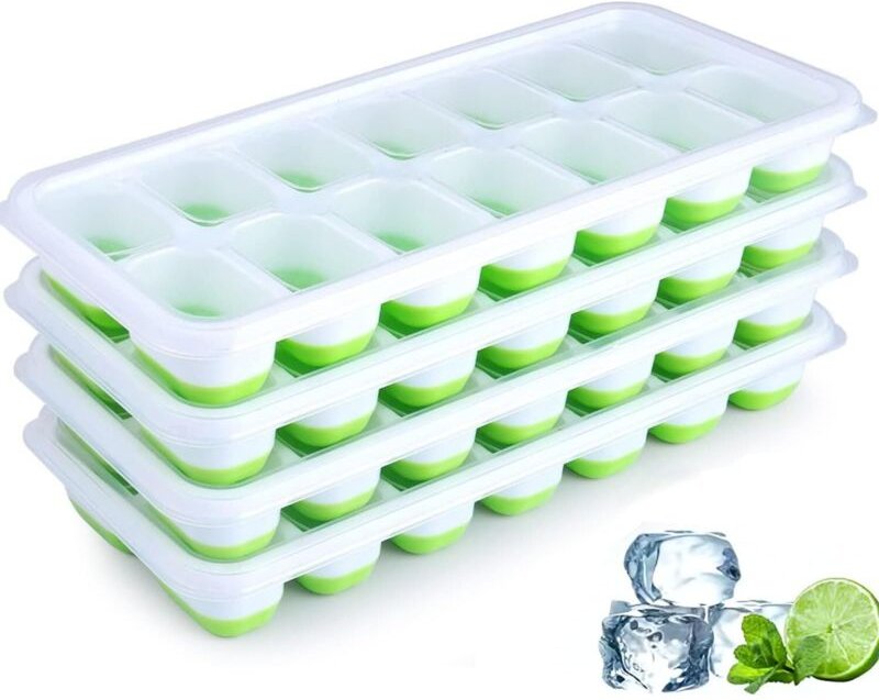 Set mit 4 Eiswürfelformen mit Deckel – 56 große Eiswürfel, stapelbar und langlebig, leicht zu entnehmende Eiswürfelform ...