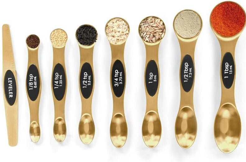 Tigrezy - Magnetisches Messlöffel-Set aus Edelstahl mit Wasserwaage, stapelbarer Esslöffel aus Metall zum Backen