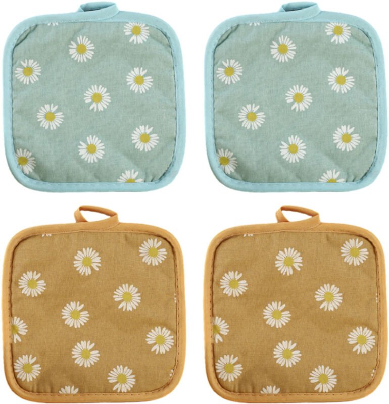 Set mit 4 hitzebeständigen, abwaschbaren Ofenhandschuhen für Grill und Mikrowelle, 17 x 17 cm //