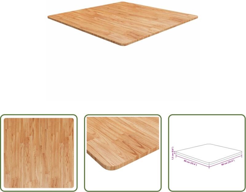 vidaXL Massivholz - Tischplatte Quadratisch Hellbraun 90x90x1,5cm Behandelte Eiche