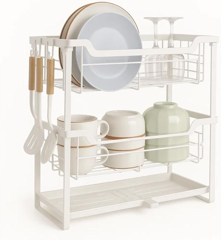 YORKING Abtropfgestell Geschirr, 2-stufiges Geschirrkorb über der Spüle Geschirrtrocknungsregal Geschirr Schalenregal mi...
