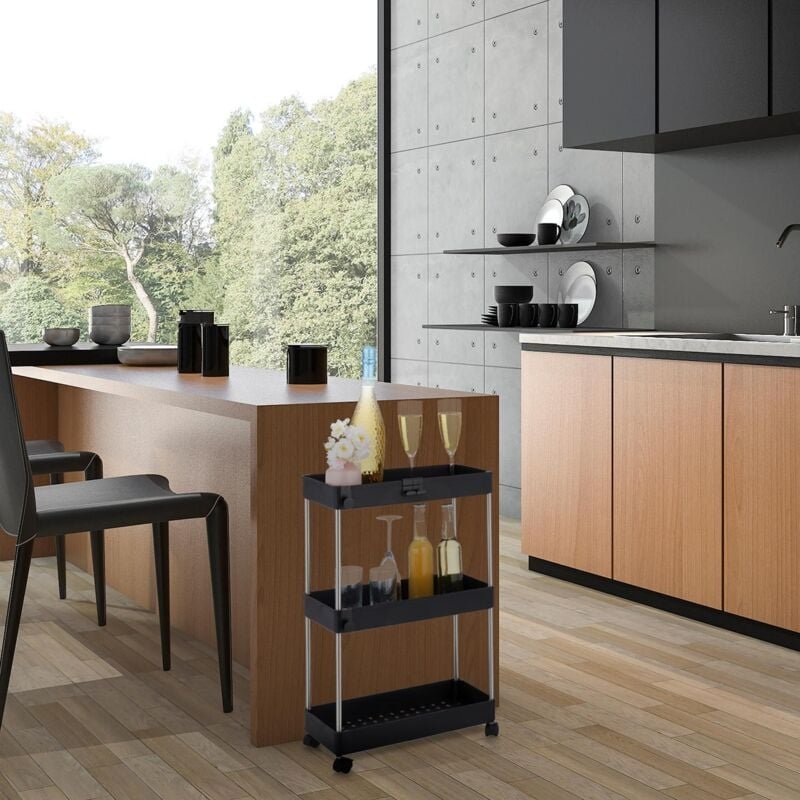 Nischenwagen mit 3 Ablagen, Schwarz, Mobile Aufbewahrung