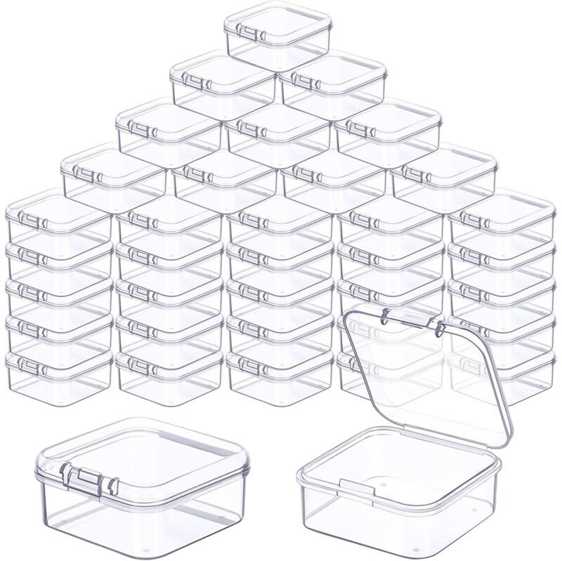 48 Mini-Aufbewahrungsboxen 4,5 x 4,5 x 2 cm, transparente Kunststoffboxen mit Deckel für Kleinteile und Bastelmaterialie...