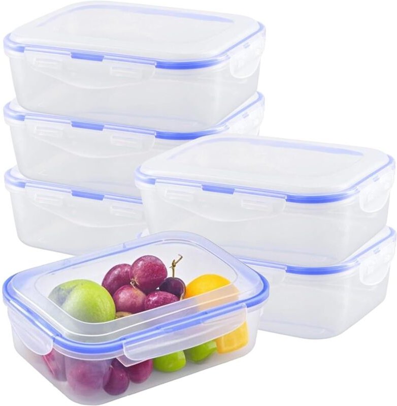 6 rechteckige, transparente und luftdichte Kunststoffbehälter (1000 ml), geeignet für die Zubereitung von Mahlzeiten/im ...
