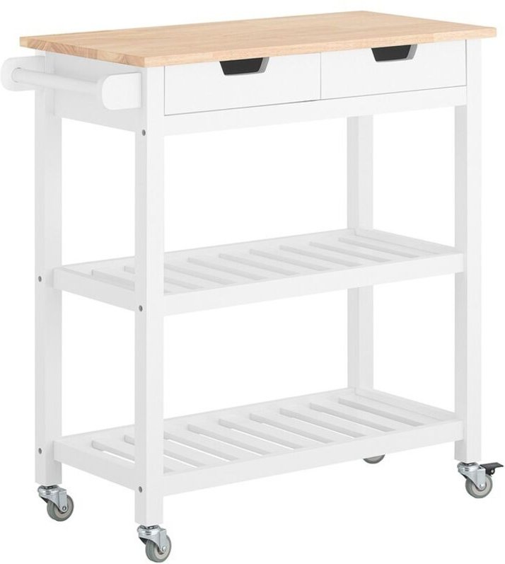 FKW68-WN Küchenwagen mit 2 Schubladen und 2 Ablagen Servierwagen Rollwagen Küchenschrank Sideboard Weiß bht ca.: 85x90x3...