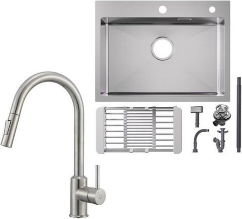 Cecipa Max - Küchenspüle aus Edelstahl 60x45cm Aufsatzwaschbecken Gebürstete + Ausziehbarer Küchenarmatur gebürstete Mit...