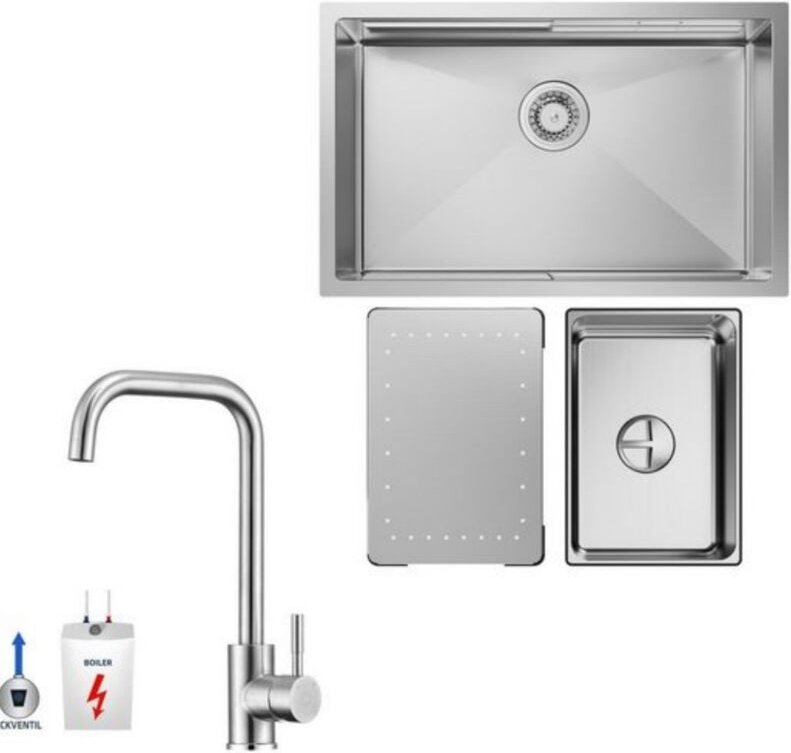 Küchenspüle 1.5 Becken 70x44cm EdelstahlSpüle Gebürstete Unterbauspüle + Niederdruck-Küchenarmatur Gebürstete Küche Wass...