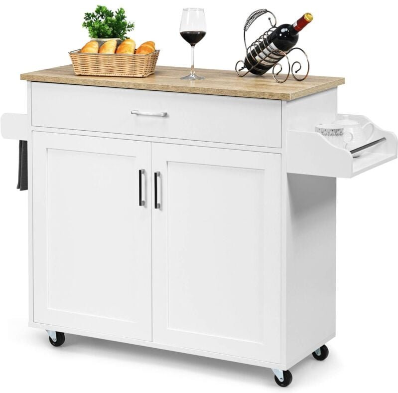 Küchenwagen Servierwagen mit Handtuchhalter und Gewürzboard, Kücheninsel mit Schublade und hoehenverstellbare Ablage, Kü...