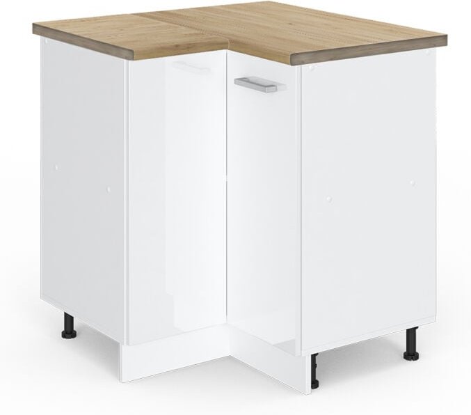 Vicco - Eckunterschrank R-Line, Weiß Hochglanz, 75.6 cm, ap Eiche
