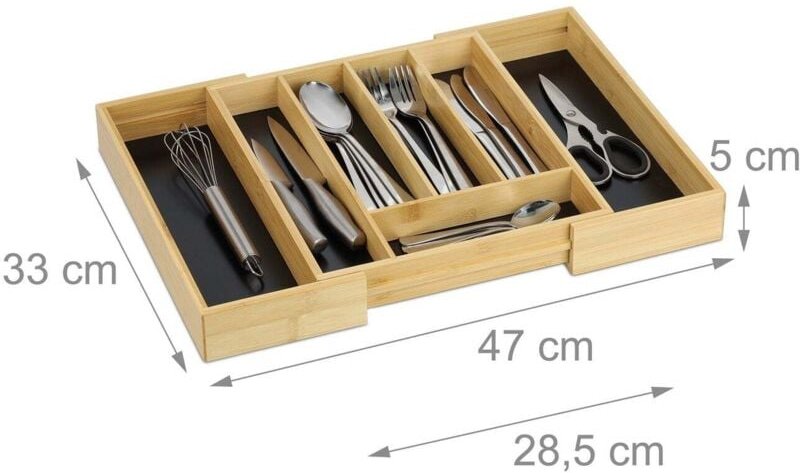 Besteckkasten verstellbar bambus schwarzes mdf