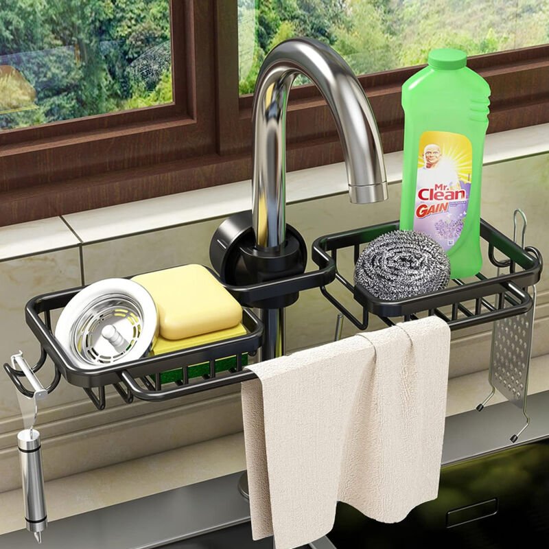 Schwammhalter für den Wasserhahn, Küchenspülen-Organizer, Hängearmaturenhalter, Abtropffläche für Spülbecken