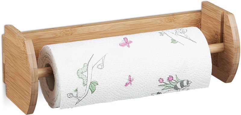 Relaxdays - Wand Küchenrollenhalter Bambus, Papierrollenhalter zur Wandmontage, Halter für Küchenrollen, natur