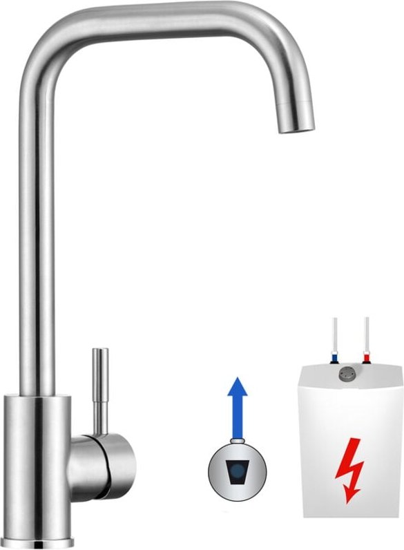 Niederdruck Edelstahl Küchenarmatur, Küchenmischbatterie mit hohem gebogenem Auslauf, 360° drehbarer Spültischmischer fü...