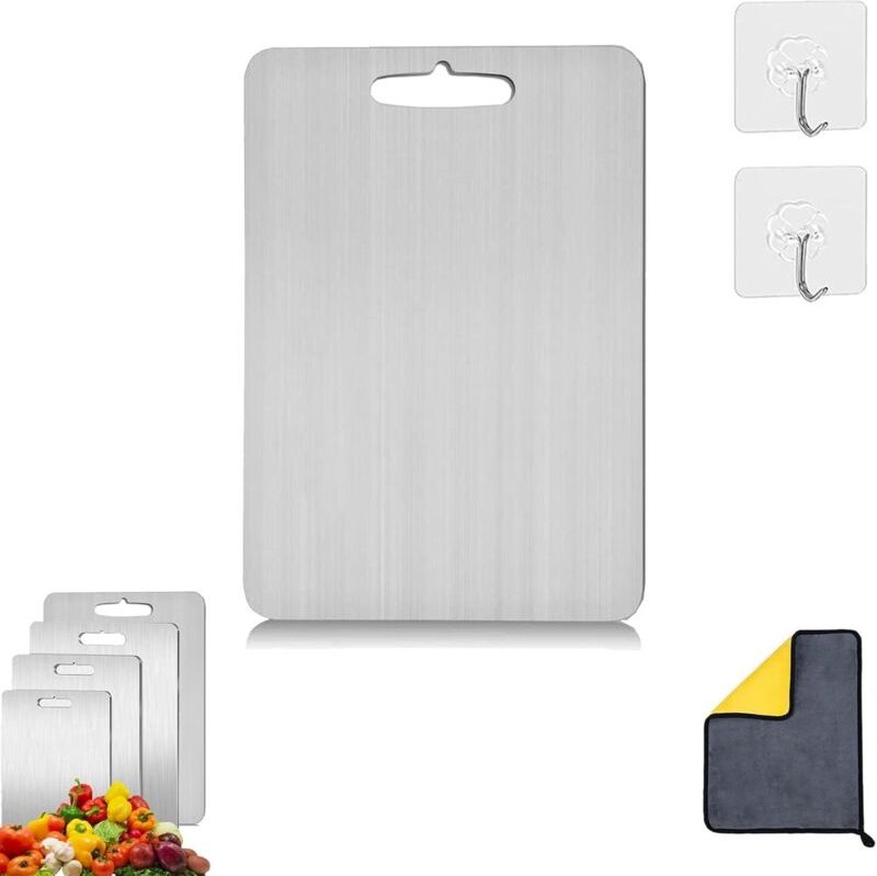 Titan-Schneidebrett, Titan-Schneidebrett, Edelstahl-Schneidebrett, ideal für verschiedene Küchenaufgaben (25 x 15 cm)
