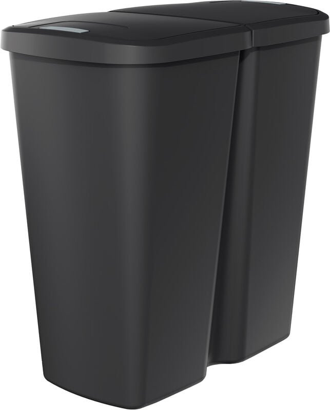 Spetebo - Duo Abfalleimer eckig 45 Liter - schwarz - Kunststoff Mülleimer mit 2 Deckelöffnungen - Doppel Müllsammler Mül...