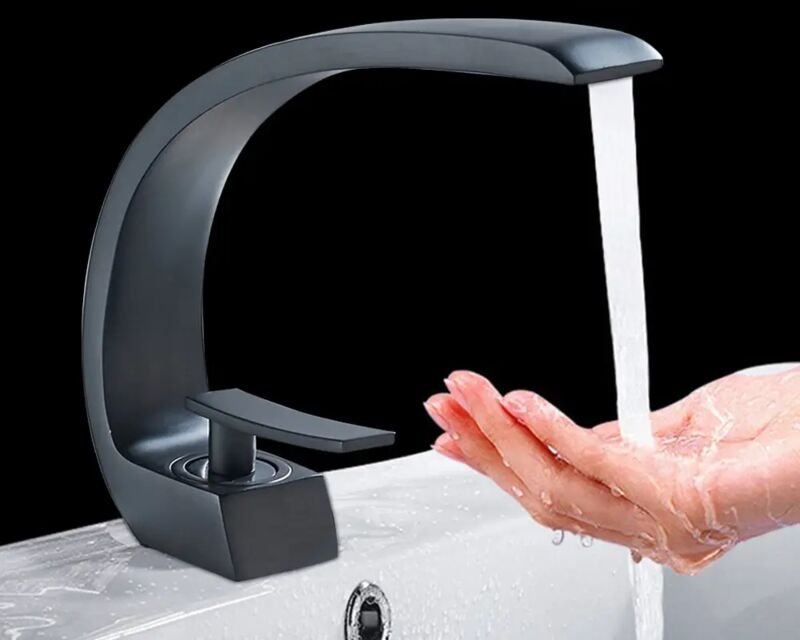 Schwarzer Messing Waschbecken Wasserhahn Badezimmer Wasserhahn gebogener Single-Pole Waschbeckenhahn Schraubenverbindung...