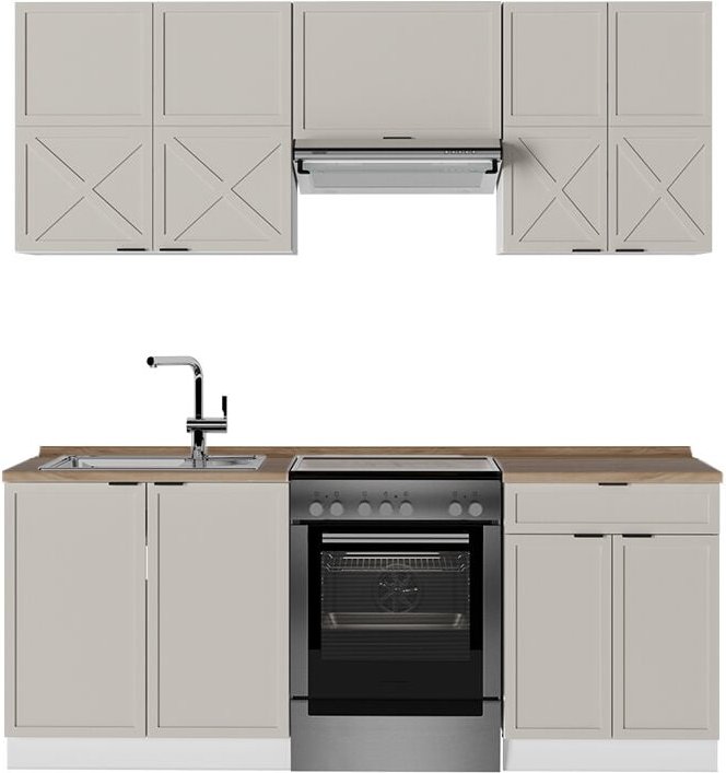 Küchenzeile Fame-Line, GrauBeige/Weiß, 200 cm , AP Eiche, Vicco