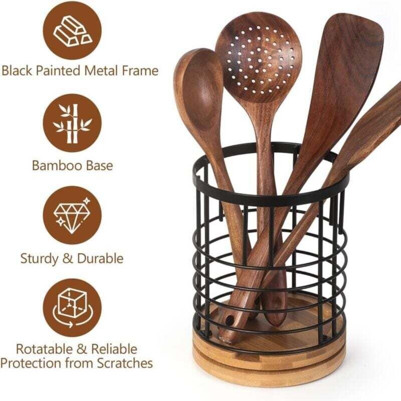 Odipie - iDesign Aufbewahrungsbox für Küchenutensilien auf der Arbeitsplatte, runder Besteckkasten aus Metall, Besteckka...