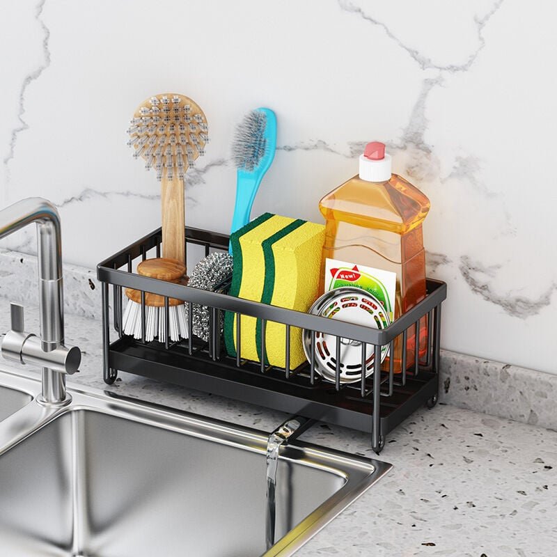 Thumbnail - Organizer per lavello da cucina, contenitore per spugne da cucina in acciaio inossidabile con vassoio di scarico automat...