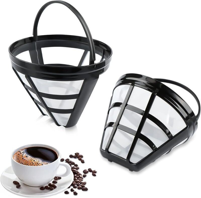 Kaffeefilter, 2 Stück, wiederverwendbarer Permanent-Kaffeefilter, feinmaschiger Kaffeefilter mit Griff, universeller Net...