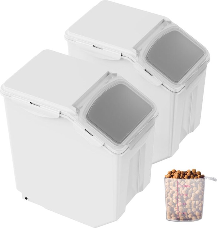 Mophorn 2 x 15 l Vorratsbehälter-Set für Zutaten, PP-Tierfutterspender mit luftdichtem Deckel, 2 Messbechern und anbring...