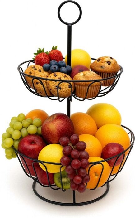 2-stöckiger Obstständer aus Metall mit offenen Körben
