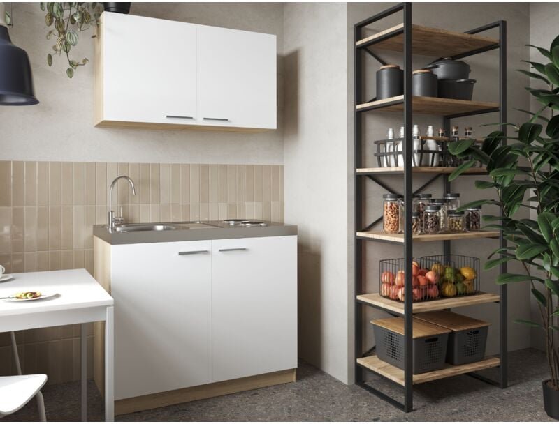 Küche Miniküche Singleküche Pantry Eiche Sägerau Weiß Merle 100 cm Respekta