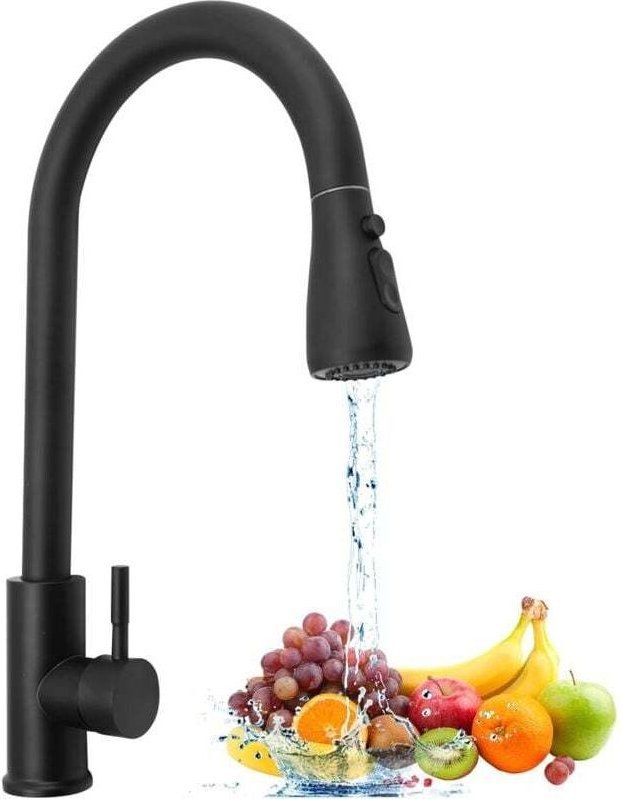 Robinet de cuisine avec douchette extractible Noir Robinet mitigeur d'évier pivotant à 360 degrés avec 3 modes de pulvér...