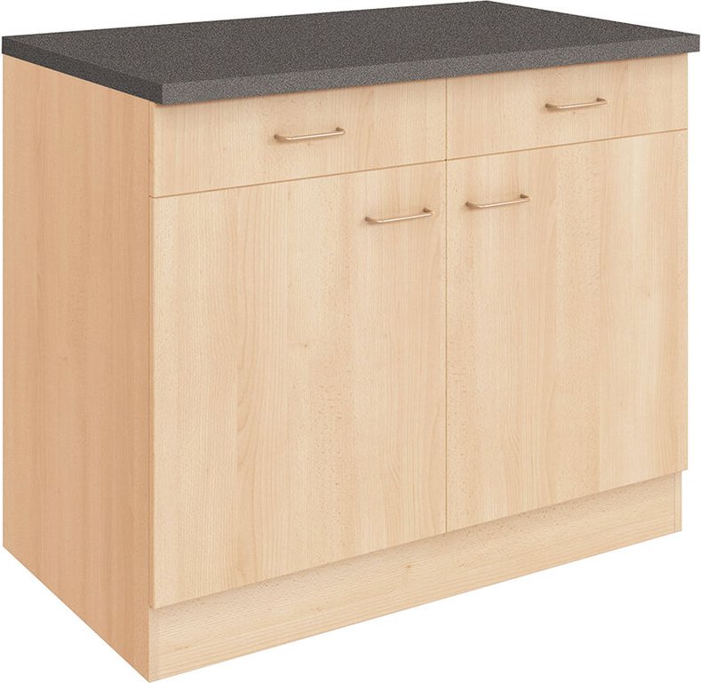 Lomadox - Küchen-Unterschrank 2-türig SALERNO-03 Buche Dekor Breite 100 cm
