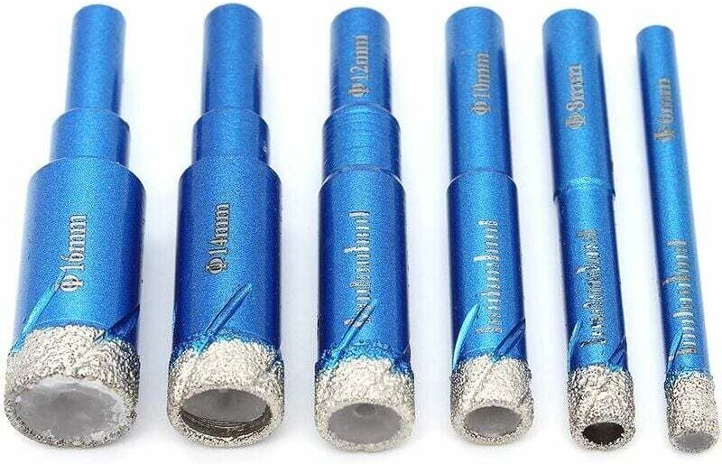 6-teiliger Diamantbohrer, 6/8/10/12/14/16 mm Trocken-Diamantbohrer für Winkelschleifer, Trockenbohren in Porzellan, Kera...