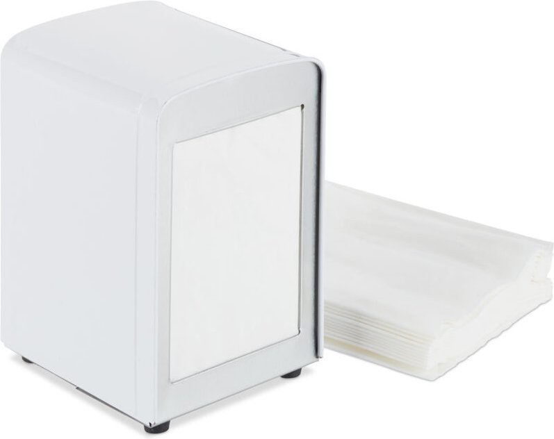 10 x Serviettenspender Retro, Metall, kleine Gastro Serviettenhalter für Eisdiele, Café, Bistro, hbt: 15x9,5x11, weiß