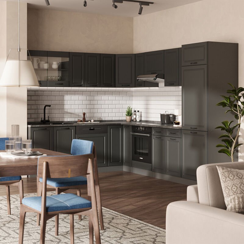 Vicco - Eckküche R-Line, Anthrazit Landhaus/Anthrazit, 227 x 287 cm , ap Marmor