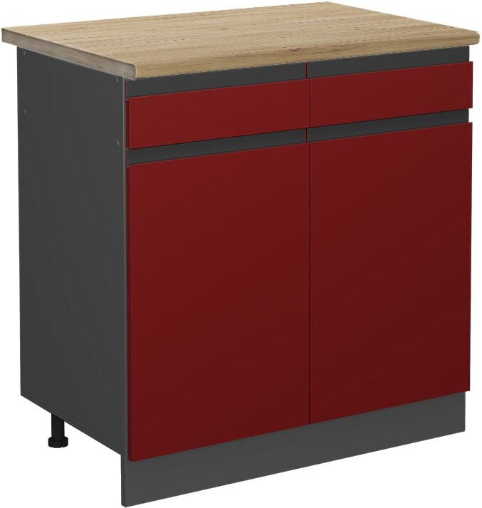 Vicco - Küchenunterschrank R-Line, Rot, 80 cm , ap Eiche