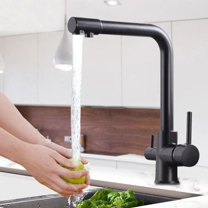 3-in-1-Wasserhahn schwarz, 360 ° drehbar Küche Badezimmer-Wasserhahn, moderner Wassersparer Wasserbecken kalter und warm...