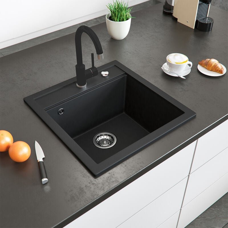 Bergstroem - Granitspüle mit Armatur , Schwarz, 49 x 50 cm mit Armatur Schwarz, Bergström