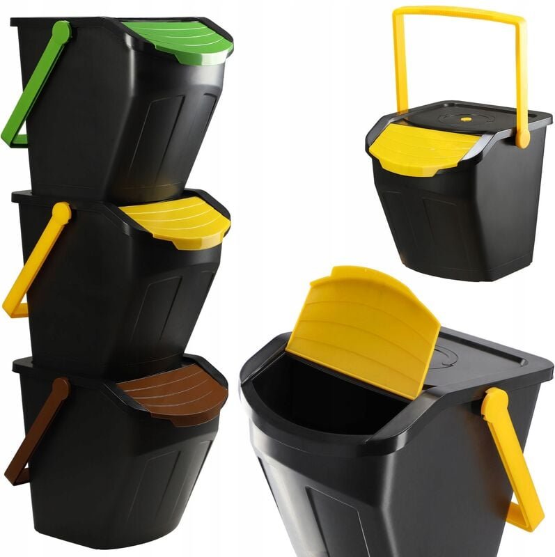 Recycling-Eimer, 25L Mülleimer mit Deckel, 3 Stück 25l - Kadax