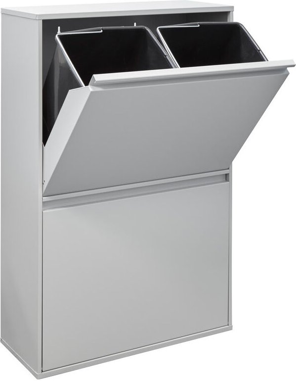 Basic Recycling Abfalleimer / Mülleimer aus Stahl, Mülltrennsystem mit 4 entnehmbaren Inneneimern aus Kunststoff mit Gri...