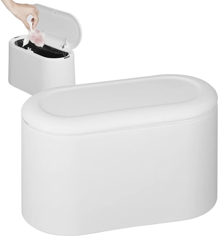 Tischabfalleimer mit Deckel, Mini-Tischabfalleimer für Küche, Bad, Büro, Toilette, Autobett, geruchsdicht (weiß)