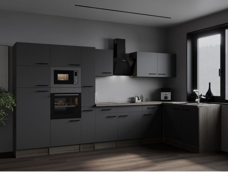 L Küche Küchenzeile Winkelküche Eiche York Grau Matt Oliver 370x172 cm Respekta