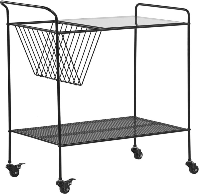 Servierwagen Schwarz aus Metall 40 x 70 x 70 cm mit Aufbewahrungskorb Rechteckig Wohnzimmer Modern Elegant