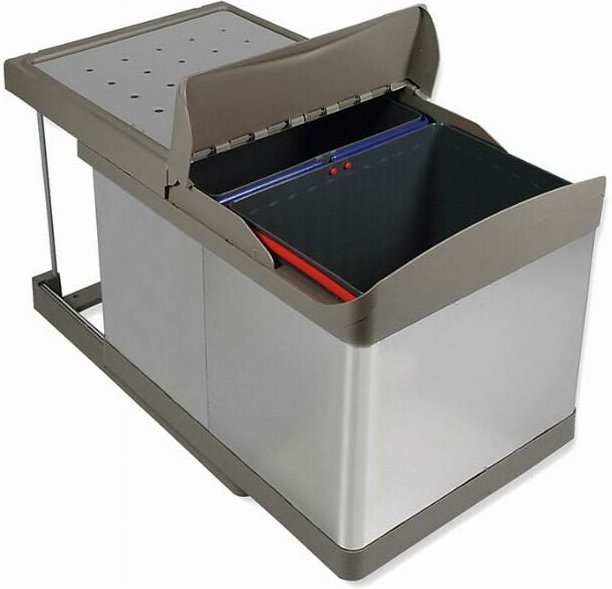 Automatischer verschiebbarer Abfalleimer 2 x 16 l Emuca Edelstahl