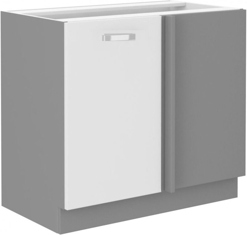 Thumbnail - Küchen Preisbombe - Eckunterschrank 105 Bianca Weiß Hochglanz + Grau Küchenzeile Küchenblock Küche