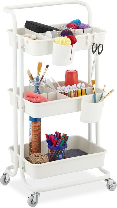 Relaxdays Rollwagen, 3 Etagen, Allzweckwagen, Hobby, Büro, Bad, Küchenwagen HBT: 86x43x42 cm, Metall & Kunststoff, weiß