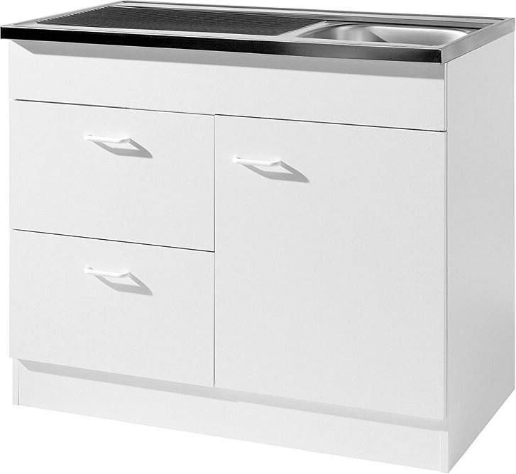 Lomadox - Spülenschrank 100cm mit Auflagespüle und Siphon SALERNO-03 Weiß b/h/t 100x85x50cm