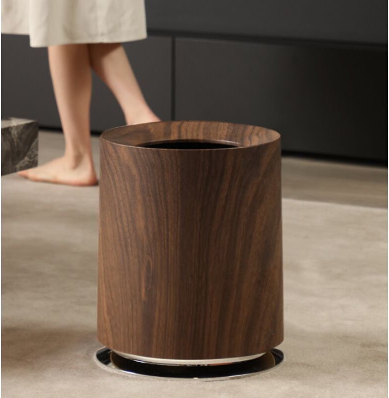 12-Liter-Abfalleimer in Walnussholzoptik mit Sockel – luxuriöses und elegantes Design, vielseitig einsetzbar für Schlafz...
