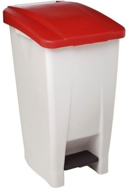 Mobiler Papierkorb mit Fußpedal aus Kunststoff 60 l – Weiß mit blauem Deckel