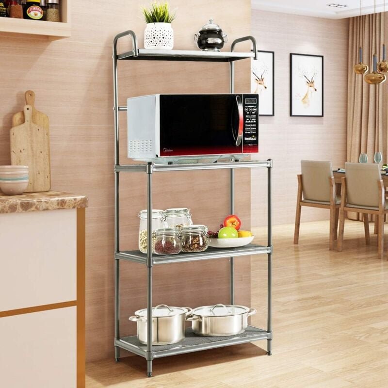 Küchenregal 4-stufig für Mikrowelle, mit verstellbaren Regalboeden, Mikrowellenregal mit Metallgestell, Standregal freis...